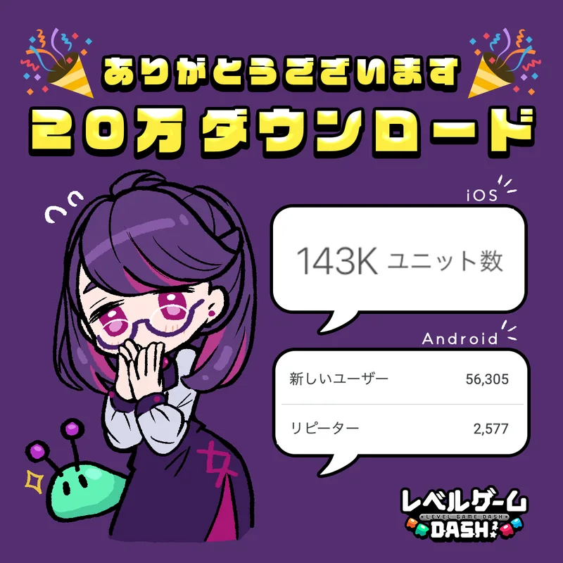 20万ダウンロードへの感謝を伝える記念画像