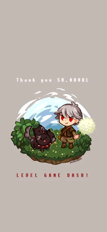 花とキャラクターを描いたピンク色の縦長の記念アート
